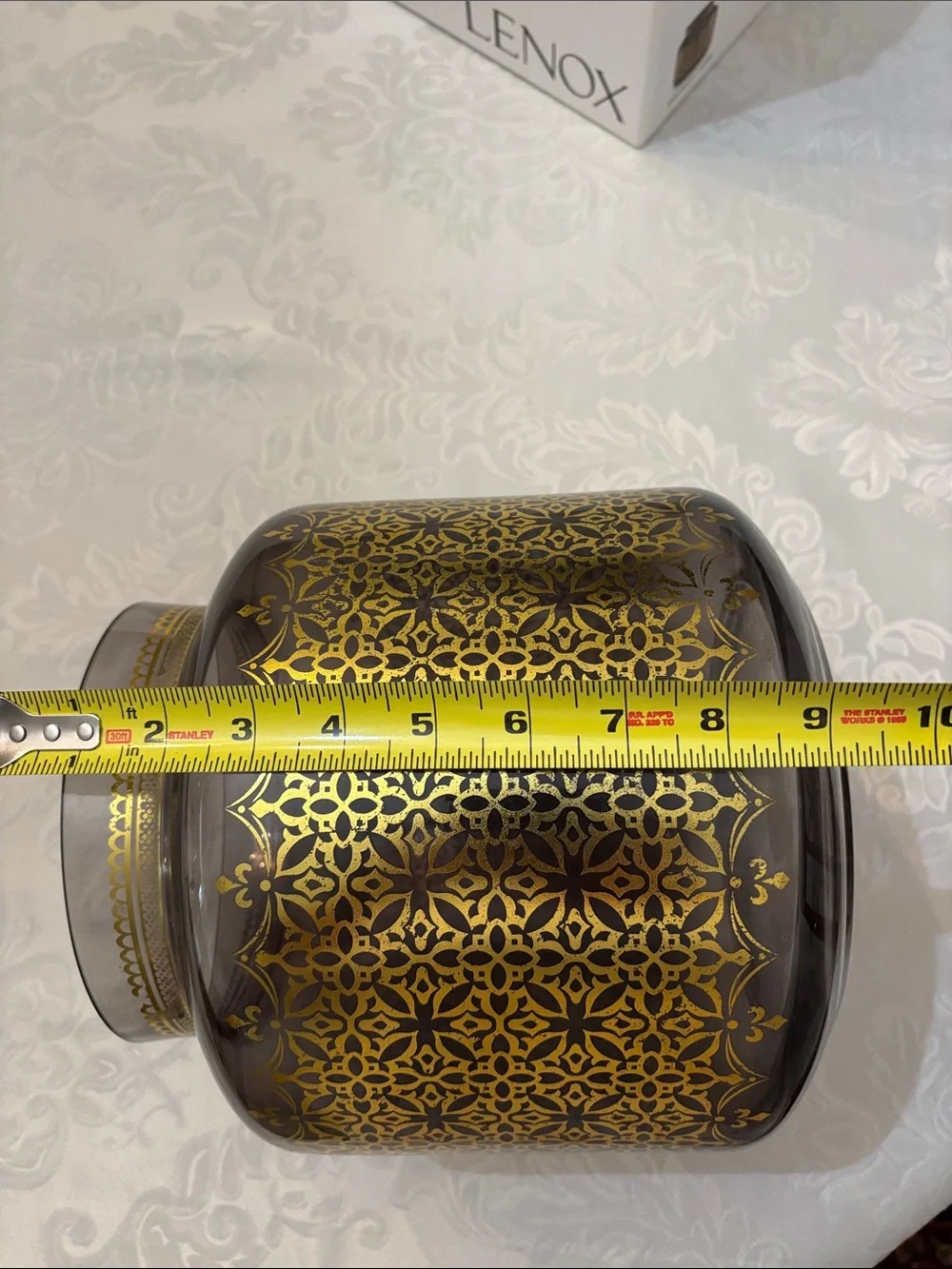 Lenox Smoky Gray Glass Vase with Gold Filigree